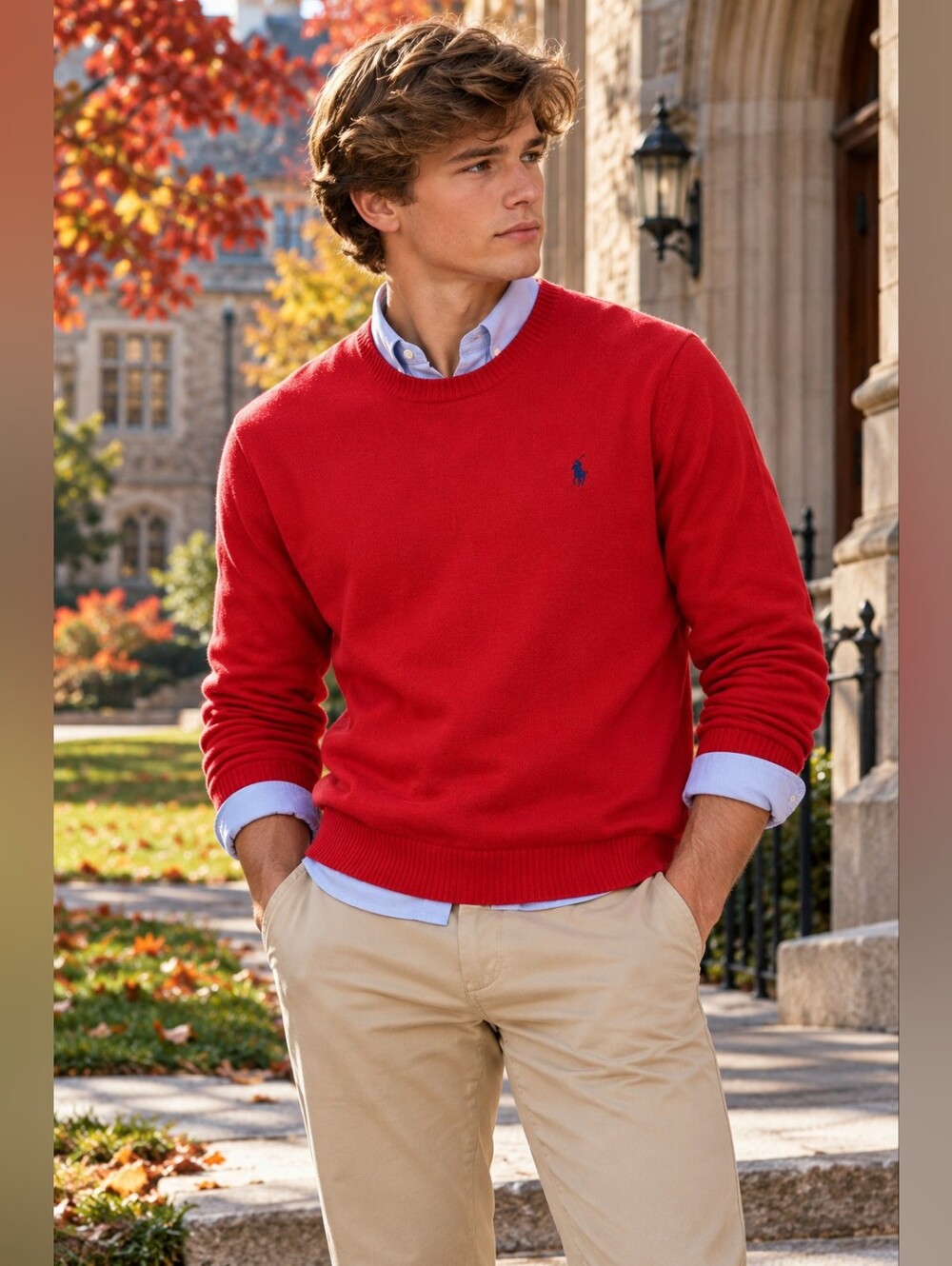 Polo Ralph Lauren 100% Pima Cotton Red Crewneck Sweater Men's L Preppy